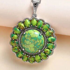 Green Mojave Howlite Large Round Floral Pendant 20" Necklace NWT